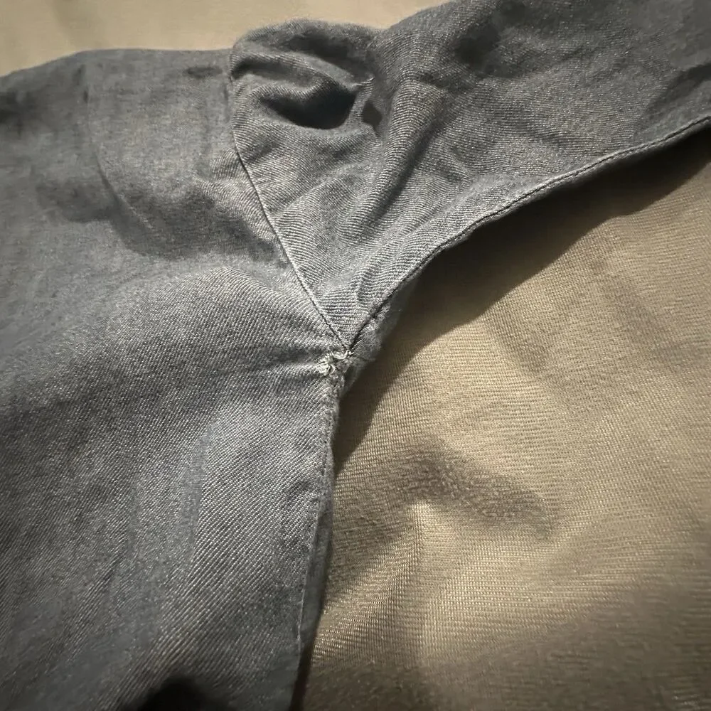 Eileen Fisher Airy Twill Shirt Bateau Neck Boxy Top Organic Cotton Blue Pockets